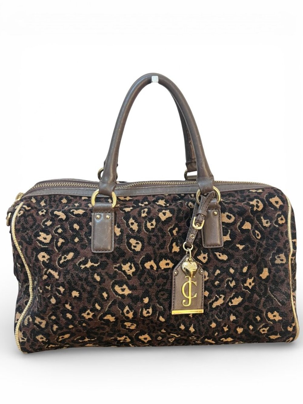 Vintage Juicy Couture Leopard Print Canvas & Leather Satchel Handbag